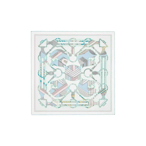 HERMES Двойной квадратный шарф светло-синий белый