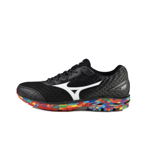 Mizuno Wave Rider 19 Противоскользящие устойчивые к истиранию низкий топ беговые кроссовки унисекс черный