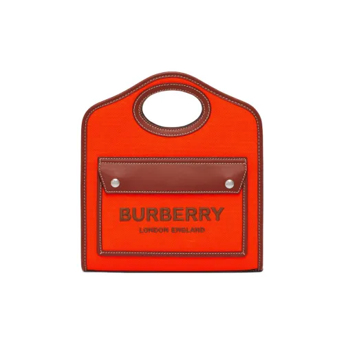 Burberry Кожаная отделка Тоут Сумка Сумка для покупок Сумка Мини Женская Апельсин Коричневый