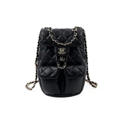 CHANEL Личий зернистый текстурная кожа Коровья кожа Рюкзак Маленький Женский Черный