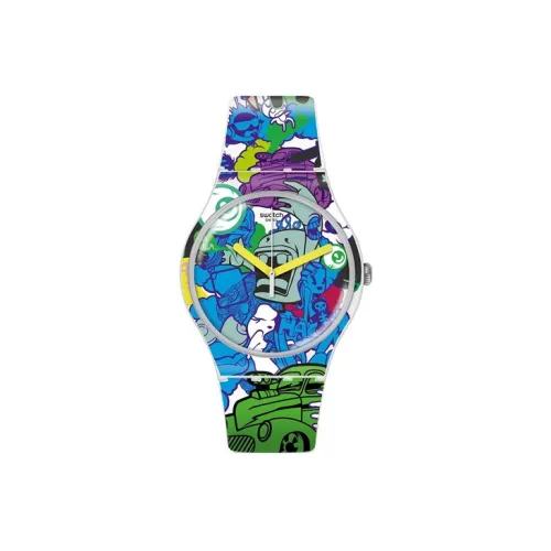 Swatch Quartz Механизм Мужские часы Циферблат Синий Пластик Корпус Часы Силиконовый Ремешок