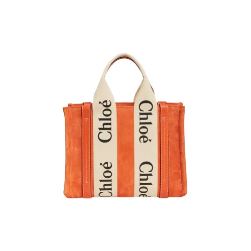 Chloe Woody Телячья кожа Сумка-тоут через плечо Сумка Маленькая Женская Оранжевая