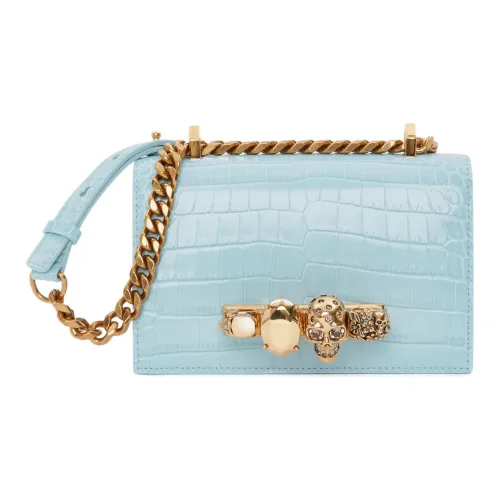 Alexander McQueen Тисненый Крокодил Телячья кожа Клатч Сумка через плечо Мини Женская Светло-синяя