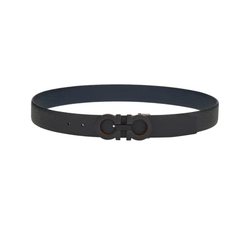 FERRAGAMO Овчина Кожаные ремни Мужской Черный Темно-синий 3,5CM