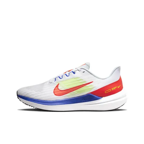 nike Winflo 9 Slip-Resistant Низкий Топ Повседневные Тренировочные Беговые Кроссовки Мужские Белый Красный Синий