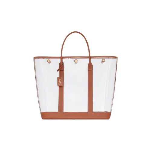 SAINT LAURENT Кожаная вставка Тоут Сумка Сумка для покупок Сумка через плечо Женская Коричневая