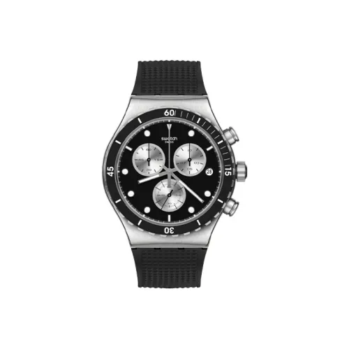 SWATCH Gothic Knight IRONY Collection Кварцевый механизм Мужские часы 43 мм Черный циферблат Корпус из нержавеющей стали Резиновый ремешок