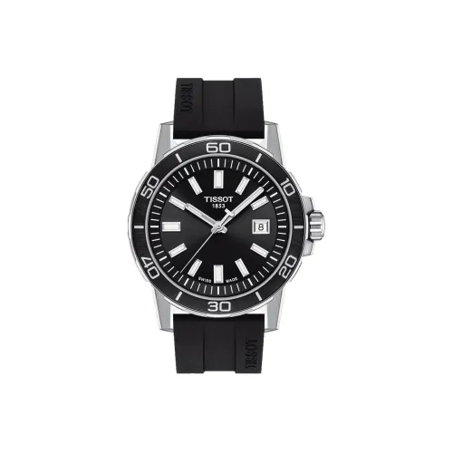 TISSOT GENT Collection Кварцевый механизм Мужские часы Часы 44 мм Черный циферблат Корпус из нержавеющей стали Резиновый ремешок