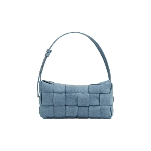 Bottega Veneta Cassette Хлопок Washed Деним Плечевая Сумка Сумка Сумка через плечо Женская Indigo Washed