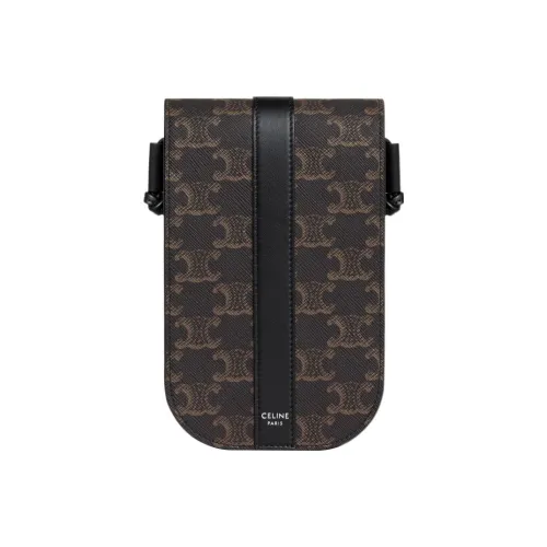 CELINE Triomphe Покрытый холст с коровья кожа комбинированный одно плечо через плечо чехол для телефона стандартный мужской черный рыжевато-коричневый