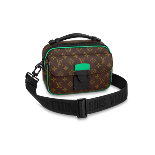 LOUIS VUITTON S Lock Messenger Покрытый холст с кожаными вставками Курьерская сумка Сумка через плечо Стандартная