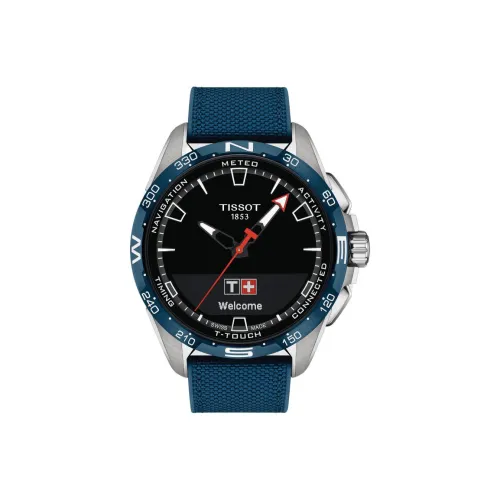 TISSOT Quartz Механизм Мужские часы Черный циферблат Титан Корпус часов Кожаный ремешок