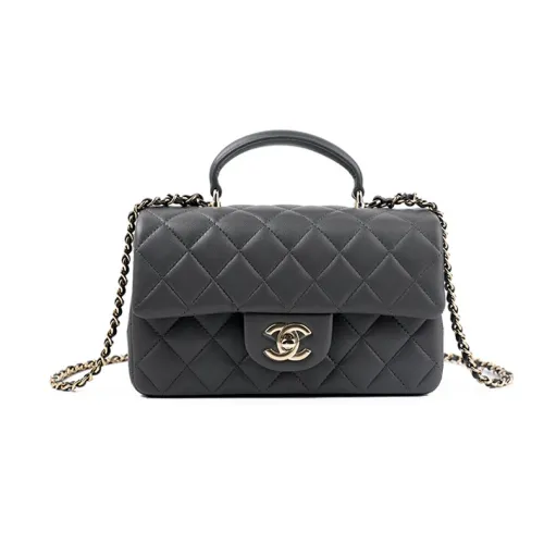 CHANEL COCO HandleClassic с откидной крышкой CF овчина через плечо сумка мини женская темно-серый бетонно-серый