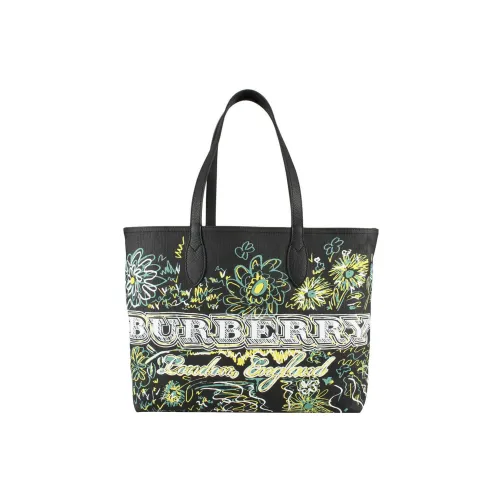 Burberry Ткань с кожаными вставками Тоут Сумка Сумка для покупок Сумка на плечо Сумка обычная Женская Черная Многоцветная