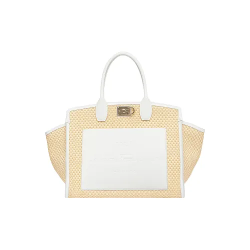 FERRAGAMO Studio Ткань Коровья Кожа Сумка Экстра-Большая Женская Белая