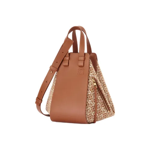 LOEWE Anagram Жаккардовая ткань с коровьей кожей Hammock Сумка Маленькая Женская Коричневая