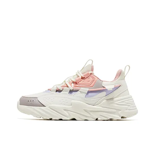 Erke Устойчивый к истиранию противоскользящий амортизирующий дышащий низкий топ беговые кроссовки Женские Белые Минеральный Розовый