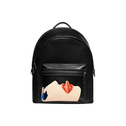 COACH Дубленая кожа Рюкзак Большой Женский Черный