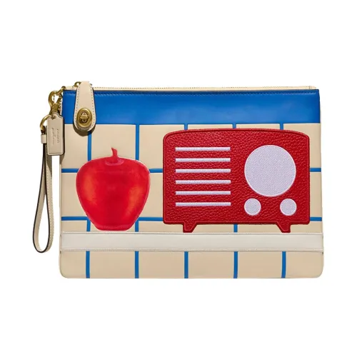 COACH TOM Wesselmann Коллаборация Wristlet Кожа Запястье Сумка Монетница Клатч Большой Унисекс Экрю