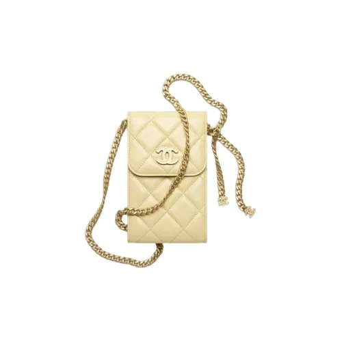 CHANEL 22P Sheepskin Phone Case Chain Women's Light Yellow