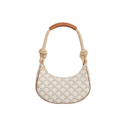 CELINE Холст Полумесяц Сумка Плечевая Сумка Средняя Женская Белая