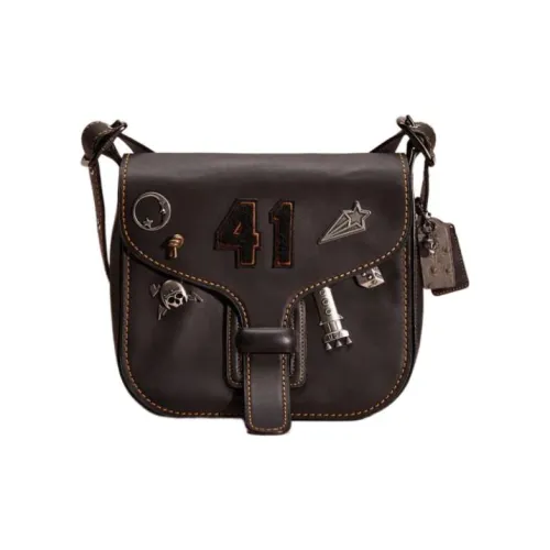 COACH Courier Кожа Седло Сумка Сумка через плечо Средний Женский Черный