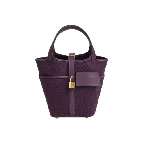 HERMES Picotin Lock Холст Swift Кожа Сумка 18 Женская Виноградный фиолетовый Черная смородина Фиолетовый