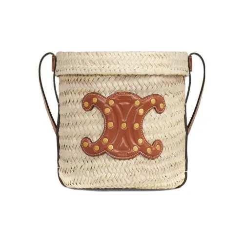 CELINE Palm Leaf с коровьей кожей ведрообразные сумки сумки через плечо сумка на плечо женская натуральный и коричневый