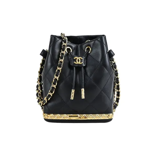 CHANEL 22SS Sheepskin Аккордеонная сумка Сумка-ведро Сумка через плечо Женская Черная