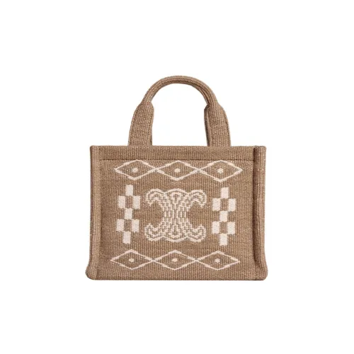 CELINE Cabas Текстиль Коровья кожа Тоут Сумка Сумка для покупок Сумка Маленькая Женская Бежевая Белая