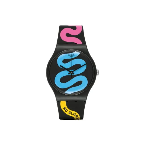 Swatch Quartz Механизм Унисекс Часы 47,4 мм 41*9,85*47,4 мм Черный Циферблат Пластиковый Корпус Часы Силиконовый Ремешок