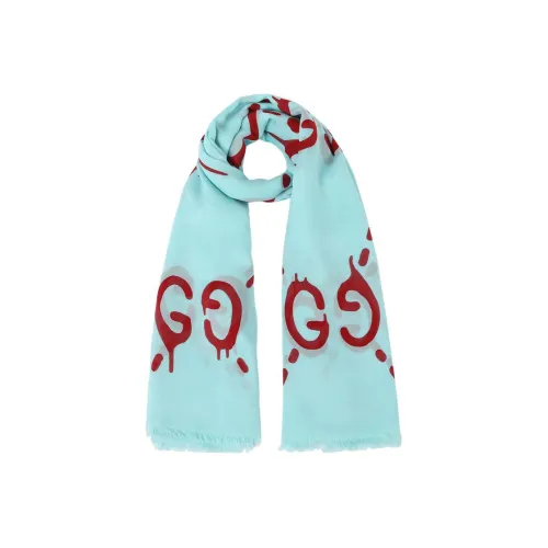 GUCCI Шелковые шарфы Женские Циан Смесь Красный