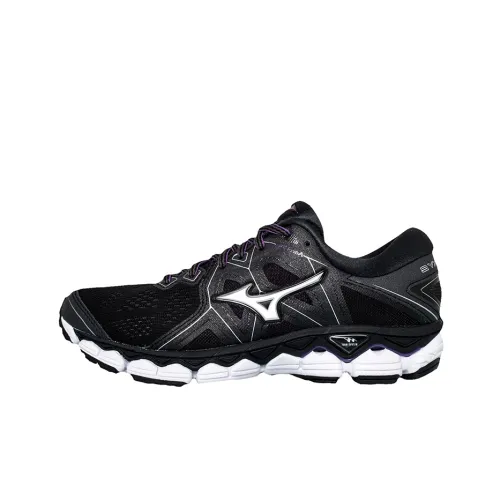 Mizuno Wave Sky Wave Sky 2 Slip-resistant Abrasion-resistant Low-top Беговые кроссовки Женские Черный Белый