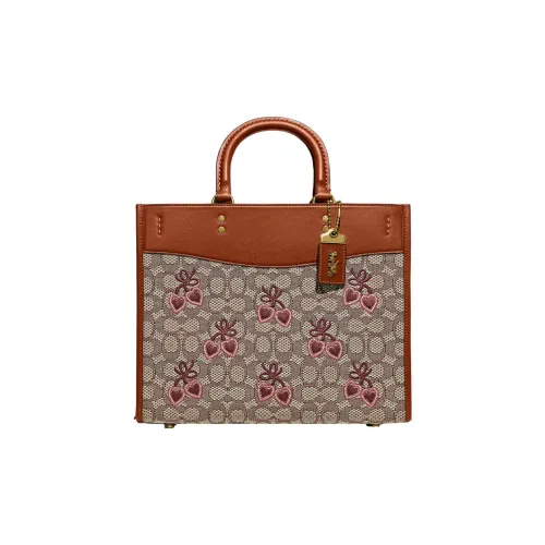 COACH Rogue Ткань с дубленой кожей Перчатка Сумка через плечо Сумка через плечо Большая Женская Монограмма Коричневая