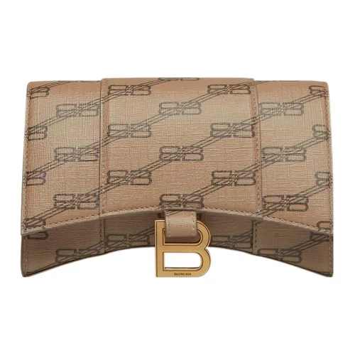 Balenciaga Покрытый холст Hourglass Сумка Кошелек Сумка через плечо Женская Бежевая и Коричневая