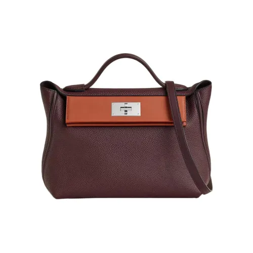 HERMES 24 24 Togo Swift Кожа Сумка Сумка через плечо Сумка через плечо Женская Медный Красный Снаряжение для седла Красный