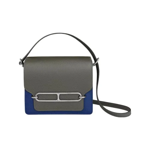 HERMES Roulis Кожа Evercolor Свиной нос Сумка через плечо Мини Женская Королевский синий Дождевой облачный серый