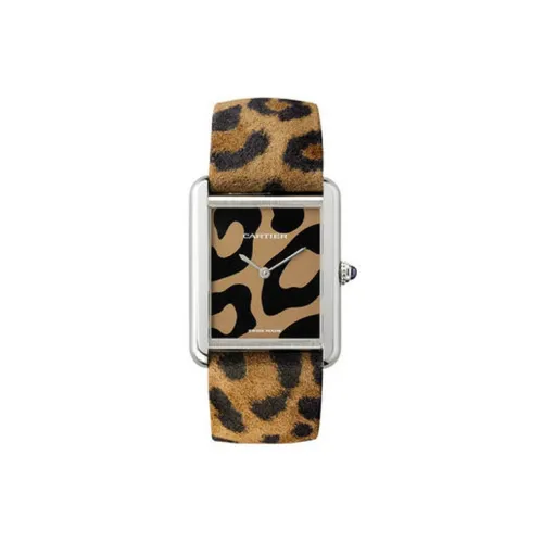 Cartier TANK DE Кварцевый механизм Женские часы 34,8 мм Желтый циферблат Корпус из нержавеющей стали Ремешок из натуральной кожи