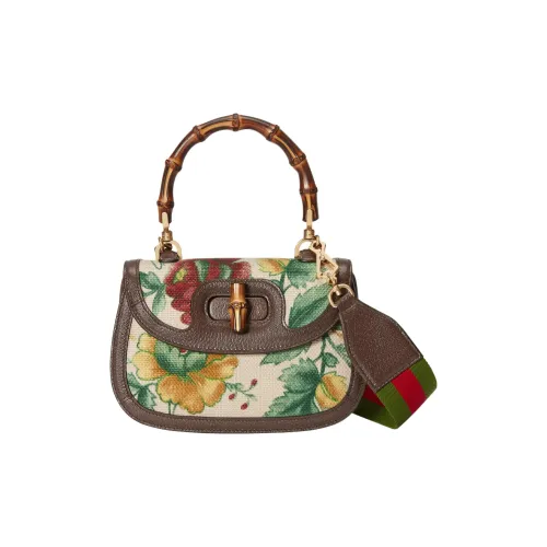 GUCCI Bamboo 1947 Кожа Сумка через плечо Сумка Маленькая Женская Айвори Белый Многоцветный