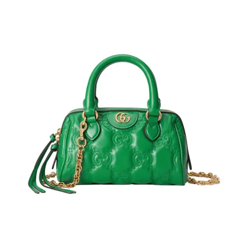 GUCCI GG Matelassé Кожа Контроллер Бостон Сумка Сумка через плечо Сумка Мини Женская Изумрудно-зеленая