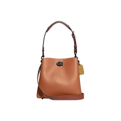 COACH Сумка из галечной кожи ведрообразная сумка сумка через плечо сумка на плечо средний размер женская оранжевый коричневый