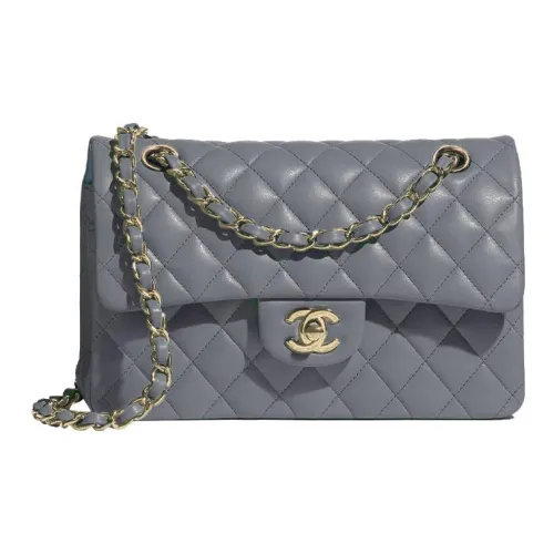 CHANEL Classic Flap CF Овчина Сумка через плечо Маленькая Женская Темно-серый Бетонно-серый Серебристый Серый