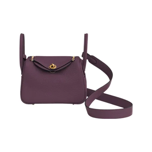 HERMES Lindy Clemence Bullock Кожа Сумка Сумка через плечо Сумка через плечо Мини Женская N5 Черная смородина