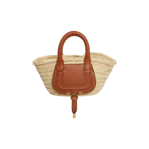 Chloe Marcie Raffia с коровьей кожей Basket Сумка Мини Женская Бежевая Коричневая