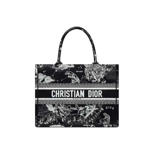 DIOR Вышивка Тоут Сумка Сумка для покупок Сумка на плечо Сумка среднего размера Женская Черная
