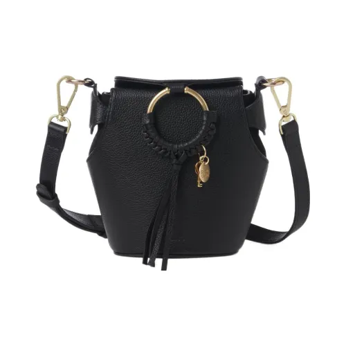 See By Chloe Коровья кожа Ведрообразная сумка Портативная сумка через плечо Женская черная