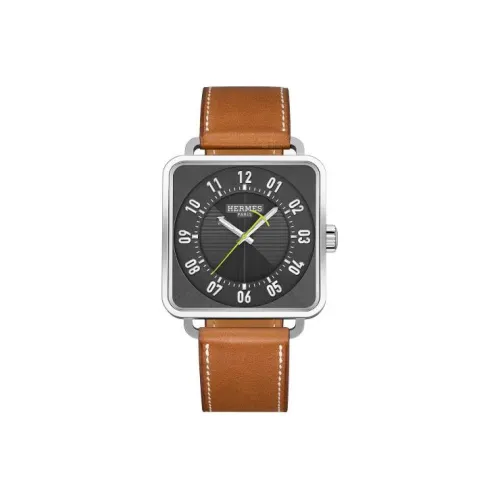 HERMES Carlisle H Series Мужские часы Кварцевый механизм Телячья кожа Ремешок Черный циферблат Мужские часы W045778WW00