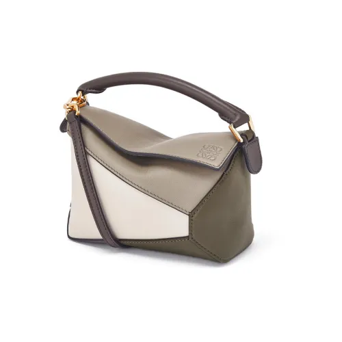 LOEWE Пазл Наппа Коровья кожа Сумка Сумка через плечо Сумка через плечо Мини Женская Оливково-зеленая с Овсяный