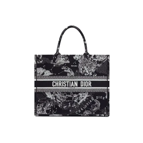 DIOR BookTote Вышивка Сумка-тоут Сумка для покупок Сумка через плечо Сумка Большая Женская Черная