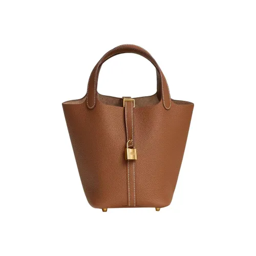 HERMES Maurice Bullock Кожа Корзина Сумка Ведрообразная Сумка Сумка 18 Женская 34 Fauve Светлый Рыжевато-коричневый